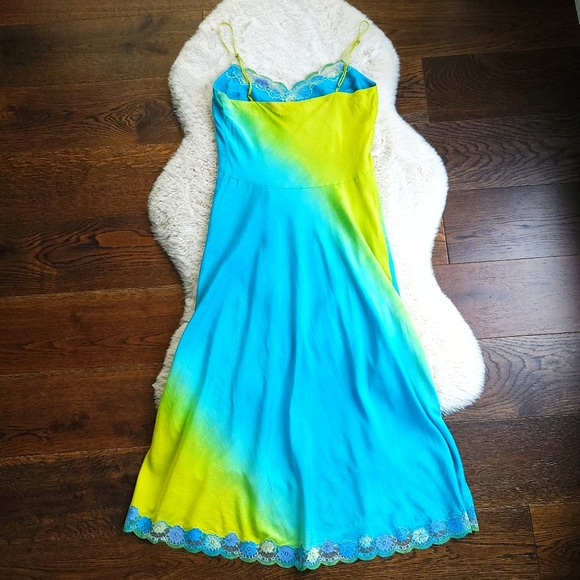 RARE Vintage Betsey Johnson Fairycore Vibrant Ombre Lace Silk Midi Slip … - Picture 8 of 9